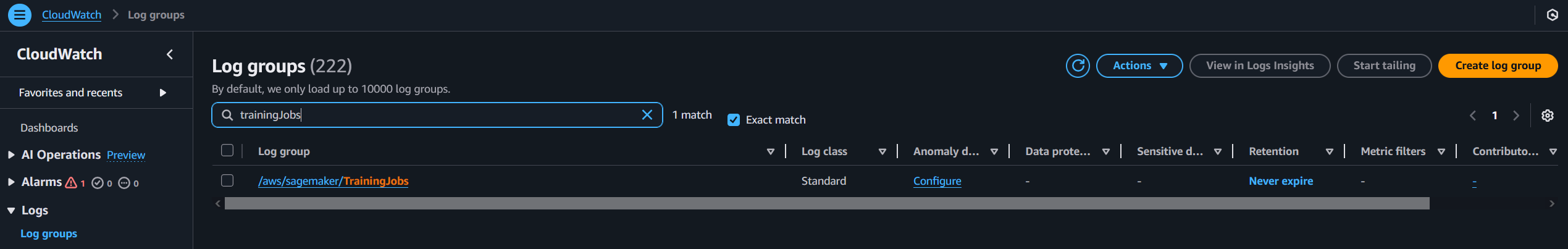 CloudWatch Training Logs